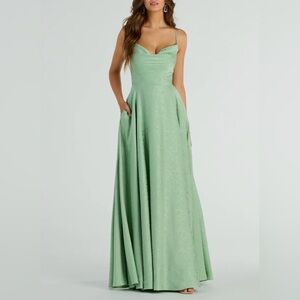 Windsor green satin floral prom dress